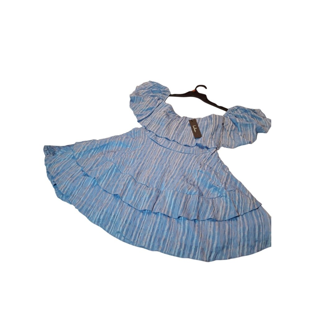 Lulus Blue Off Shoulder Ruffle Dress Women Size S tiered Flowy Mini Dress Nwt